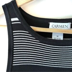 Carmen Marc Valvo Shift Tank dress heavy thick knit black white stripe sz M EUC